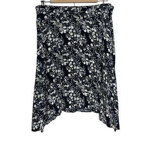 GAP Skirt Womens Large Black Ditsy Floral Dipped Hem Flowy Romantic Knee Length